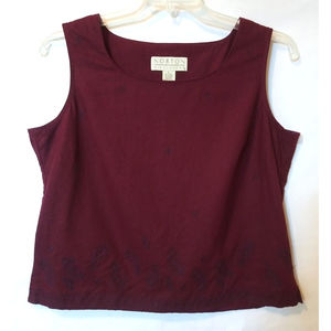 Norton McNaughton Tank Womens Large Burgundy Linen Blend Embroidered Vintage